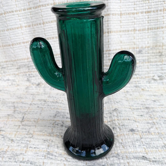Cactus Candle Holder Glass Green 6.5 inches - Picture 1 of 7